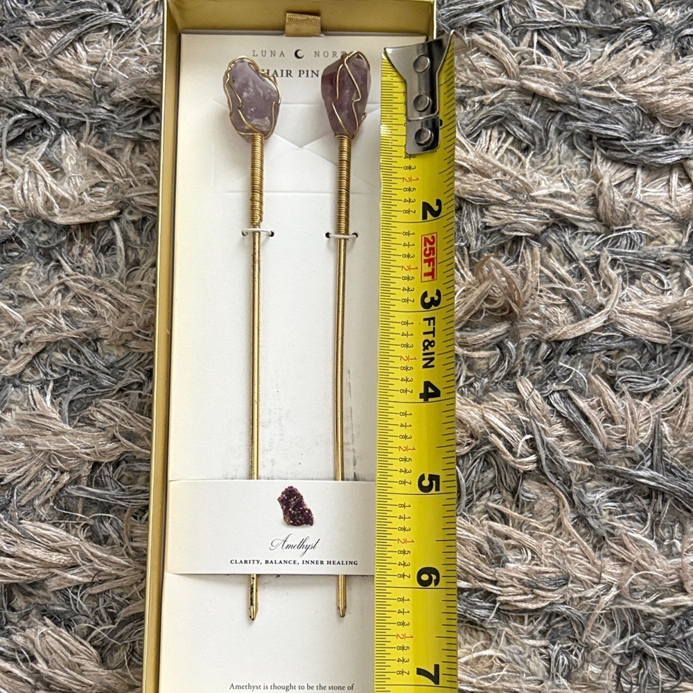 New Amethyst Hair Pin Set, Gold Hardware for Clarity, Balance & Inner Healing - Picture 5 of 7